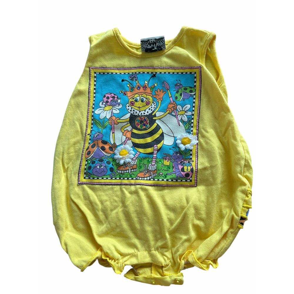 Zoodles Baby Romper One Piece Bee Queen Graphic Yellow Size 12 Months